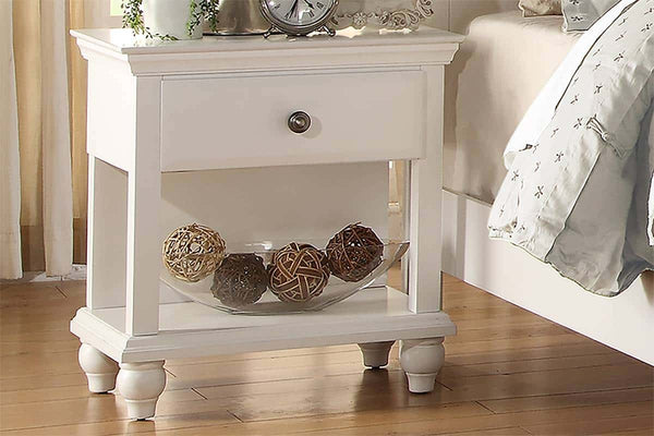 English Elm Modern Premium Tufted White Nightstand with 1 Drawer & Shelf, 24"x16"x26"H Contemporary Poplar MDF Design B01157820