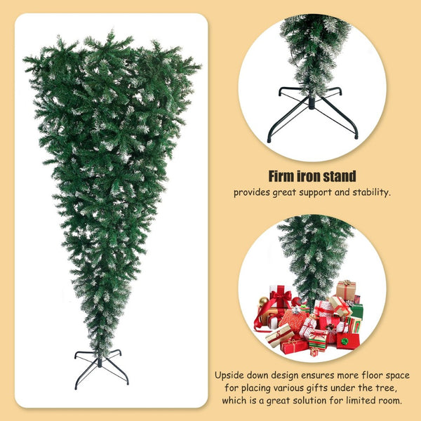 English Elm Upside Down Christmas Tree 7.4ft Led Warm White Lights Snow Tipped Pvc Branches PX293824AAF
