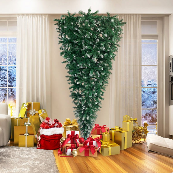 English Elm Upside Down Christmas Tree 7.4ft Led Warm White Lights Snow Tipped Pvc Branches PX293824AAF