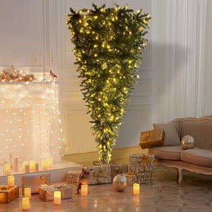 English Elm Upside Down Christmas Tree 7.4ft Led Warm White Lights Snow Tipped Pvc Branches PX293824AAF