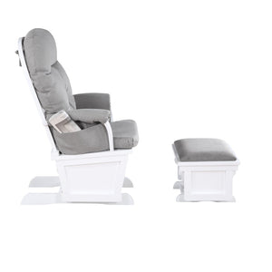 English Elm Madison Glider Ottoman Set Upholstered Nursery Rocker with Padded Seat and Neutral Finish B02257233