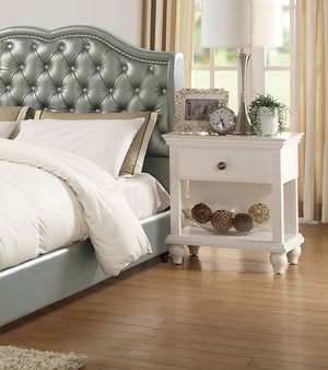 English Elm Modern Premium Tufted White Nightstand with 1 Drawer & Shelf, 24"x16"x26"H Contemporary Poplar MDF Design B01157820