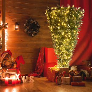 English Elm Upside Down Christmas Tree 7.4ft Led Warm White Lights Snow Tipped Pvc Branches PX293824AAF