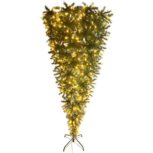 English Elm Upside Down Christmas Tree 7.4ft Led Warm White Lights Snow Tipped Pvc Branches PX293824AAF