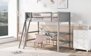 English Elm Loft Bed with Built-in Slide Solid Pine Twin Frame for Kids Bedroom Play Gray N708P360090E