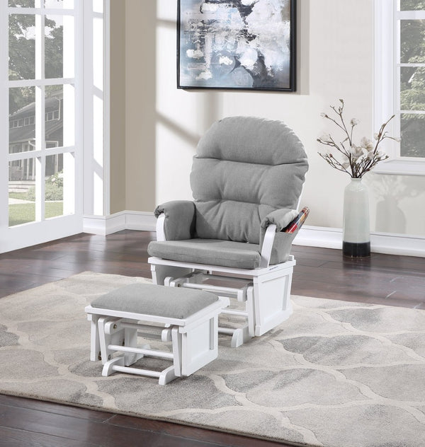 English Elm Madison Glider Ottoman Set Upholstered Nursery Rocker with Padded Seat and Neutral Finish B02257233