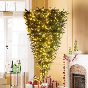 English Elm Upside Down Christmas Tree 7.4ft Led Warm White Lights Snow Tipped Pvc Branches PX293824AAF