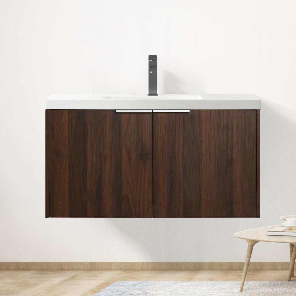 English Elm Modern 36-Inch Float Mounting Bathroom Vanity with Resin Sink, Eco Plywood, Soft-Close Doors & Shelf W99952552