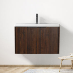 English Elm Soft Soft Close Doors Bathroom Vanity With Sink 30" x18" KD Cabinet Soft-Close Doors Open Shelf Storage W99952551