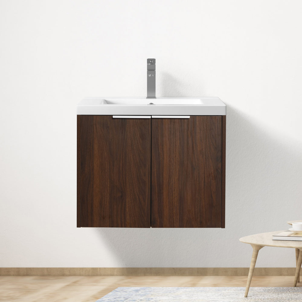 English Elm Bathroom Cabinet With Resin Sink, 24" Floating Vanity w/ Soft-Close Doors, Open Shelf Storage, Durable Eco-Friendly Finish W99952550