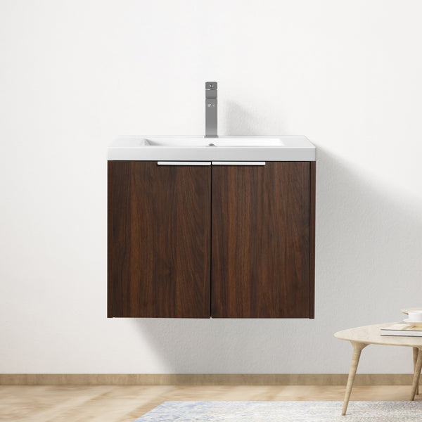 English Elm Bathroom Cabinet With Resin Sink, 24" Floating Vanity w/ Soft-Close Doors, Open Shelf Storage, Durable Eco-Friendly Finish W99952550