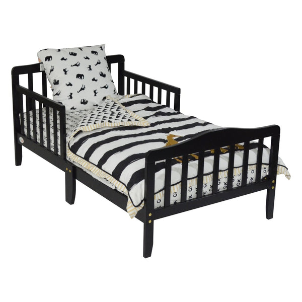 English Elm Jax Toddler Bed Solid Wood Slatted Frame with Built-in Guardrails for Safe Sleep Black B02257191