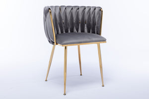 English Elm Modern Velvet Dining Chair with Golden Metal Frame and Plush Foam Seat, Sturdy 300lb Support, Easy Assembly, Luxurious Low-Back Design for Stylish Dining Rooms (Set of 2) Grey W124956159