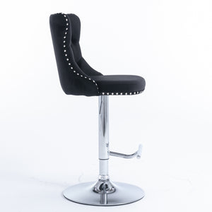 English Elm A&A Velvet Swivel Barstools with Adjustable 25–33" Height, Tufted Upholstery, Chrome Base Comfort Black W114351406