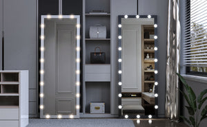 English Elm Hollywood LED Vanity Mirror 63x24in Black Full-Length Lighted Floor & Wall Mount with 3 Color Modes and Touch Control for Dressing Room Bedroom W70832320