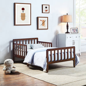 English Elm Jax Toddler Bed Solid Wood Slatted Frame with Built-in Guardrails for Safe Sleep Walnut B02257198