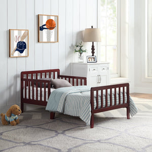 English Elm Jax Toddler Bed Solid Wood Slatted Frame with Built-in Guardrails for Safe Sleep Cherry B02257195