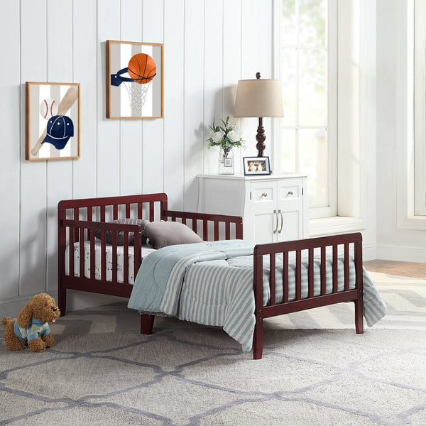 English Elm Jax Toddler Bed Solid Wood Slatted Frame with Built-in Guardrails for Safe Sleep Cherry B02257195