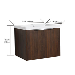 English Elm Bathroom Cabinet With Resin Sink, 24" Floating Vanity w/ Soft-Close Doors, Open Shelf Storage, Durable Eco-Friendly Finish W99952550