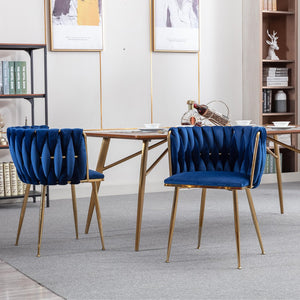 English Elm Modern Velvet Dining Chair with Golden Metal Frame and Plush Foam Seat, Sturdy 300lb Support, Easy Assembly, Luxurious Low-Back Design for Stylish Dining Rooms (Set of 2) Navy W124956162