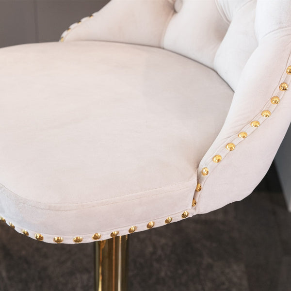 English Elm A&a Velvet Swivel Barstools Tufted Upholstered Seat Gold Base Adjustable Kitchen Pub Set Beige W114349916