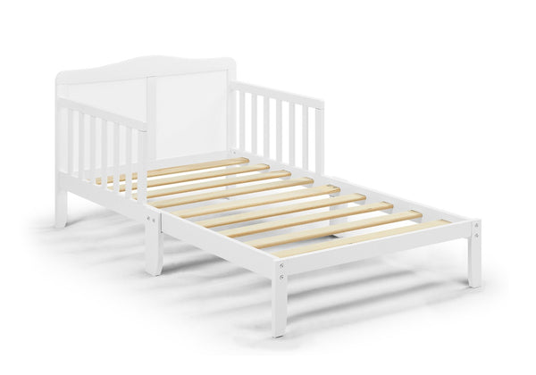 English Elm Birdie Toddler Bed Solid Wood Frame with Panel Headboard and Dual Guardrails White B02257212