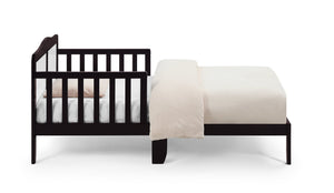 English Elm Birdie Toddler Bed Solid Wood Frame with Panel Headboard and Dual Guardrails Espresso B02257209