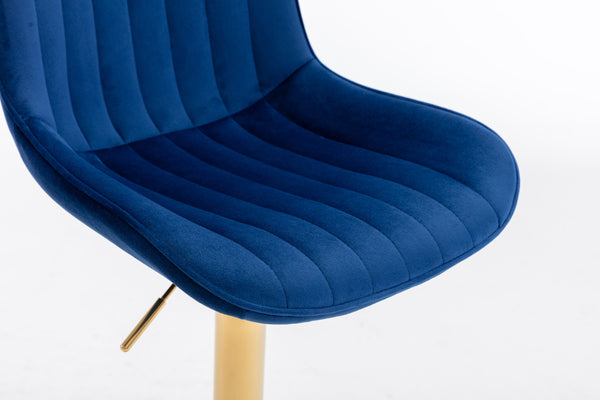 English Elm Chrome Velvet Swivel Bar Stool Set of 2 with Gold Legs, Height Adjustable, Plush Upholstery & Footrest Navy W124956166