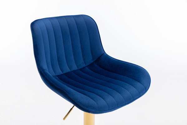 English Elm Chrome Velvet Swivel Bar Stool Set of 2 with Gold Legs, Height Adjustable, Plush Upholstery & Footrest Navy W124956166