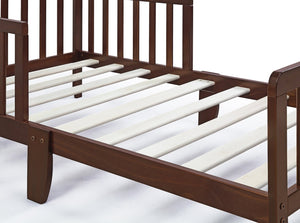 English Elm Jax Toddler Bed Solid Wood Slatted Frame with Built-in Guardrails for Safe Sleep Walnut B02257198