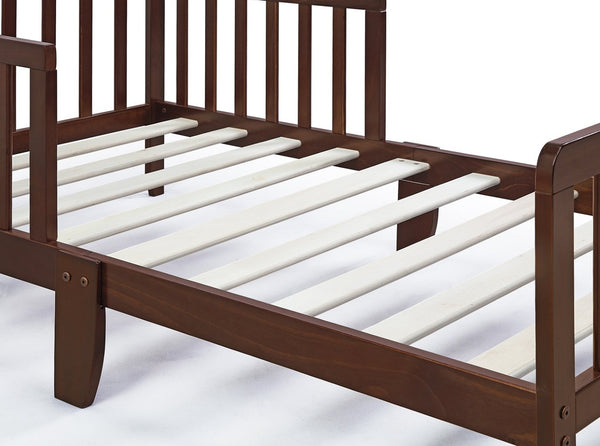 English Elm Jax Toddler Bed Solid Wood Slatted Frame with Built-in Guardrails for Safe Sleep Walnut B02257198