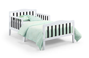 English Elm Birdie Toddler Bed Solid Wood Frame with Panel Headboard and Dual Guardrails White B02257206