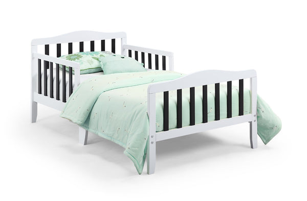 English Elm Birdie Toddler Bed Solid Wood Frame with Panel Headboard and Dual Guardrails White B02257206