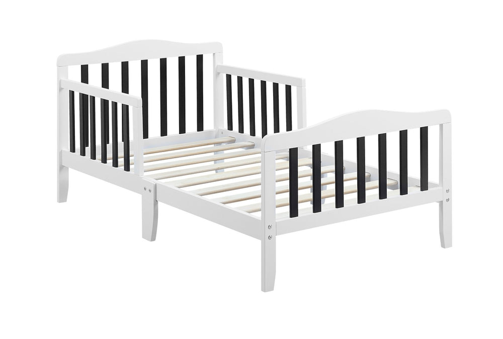 English Elm Birdie Toddler Bed Solid Wood Frame with Panel Headboard and Dual Guardrails White B02257206