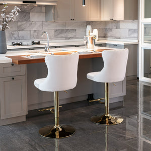 English Elm A&a Velvet Swivel Barstools Tufted Upholstered Seat Gold Base Adjustable Kitchen Pub Set Beige W114349916