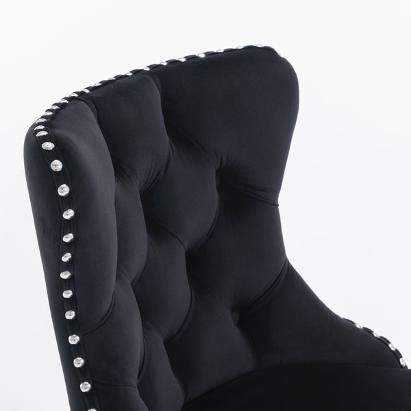 English Elm A&A Swivel Velvet Barstools with Adjustable 25–33" Height, Tufted Upholstery and Chrome Base Chic Comfort Black W114351406