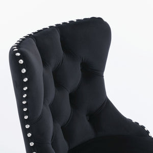 English Elm Swivel Velvet Barstools with Tufted Back and Waist Support, Adjustable 25–33" Height, Chrome Base Black W1143P309418