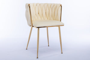 English Elm Modern Velvet Dining Chair with Golden Metal Frame and Plush Foam Seat, Sturdy 300lb Support, Easy Assembly, Luxurious Low-Back Design for Stylish Dining Rooms (Set of 2) Ivory W124956158