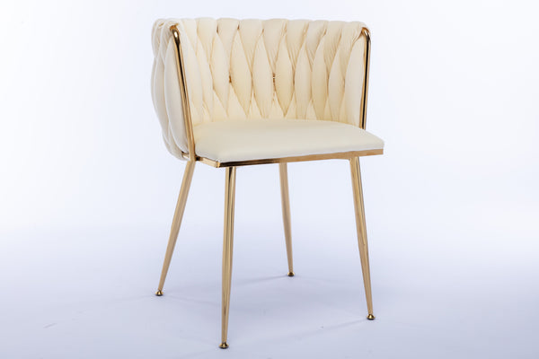 English Elm Modern Velvet Dining Chair with Golden Metal Frame and Plush Foam Seat, Sturdy 300lb Support, Easy Assembly, Luxurious Low-Back Design for Stylish Dining Rooms (Set of 2) Ivory W124956158