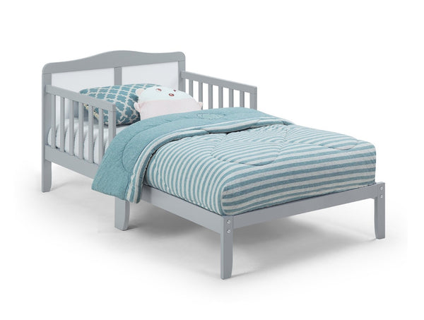 English Elm Birdie Toddler Bed Solid Wood Frame with Panel Headboard and Dual Guardrails Light Gray B02257210