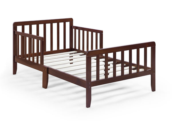 English Elm Jax Toddler Bed Solid Wood Slatted Frame with Built-in Guardrails for Safe Sleep Walnut B02257198