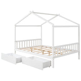 Stellar Full Size House-Shaped Bed with 2 Drawers and Roof Design, White