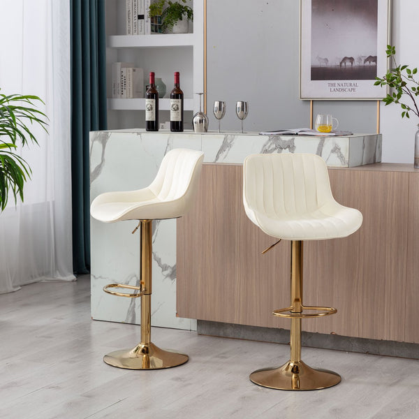 English Elm Chrome Velvet Swivel Bar Stool Set of 2 with Gold Legs, Height Adjustable, Plush Upholstery & Footrest Ivory W124956164