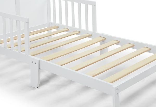 English Elm Birdie Toddler Bed Solid Wood Frame with Panel Headboard and Dual Guardrails White B02257212