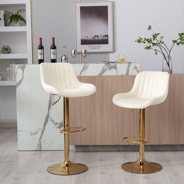English Elm Chrome Velvet Swivel Bar Stool Set of 2 with Gold Legs, Height Adjustable, Plush Upholstery & Footrest Ivory W124956164