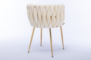 English Elm Modern Velvet Dining Chair with Golden Metal Frame and Plush Foam Seat, Sturdy 300lb Support, Easy Assembly, Luxurious Low-Back Design for Stylish Dining Rooms (Set of 2) Ivory W124956158