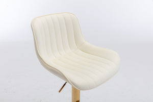 English Elm Chrome Velvet Swivel Bar Stool Set of 2 with Gold Legs, Height Adjustable, Plush Upholstery & Footrest Ivory W124956164