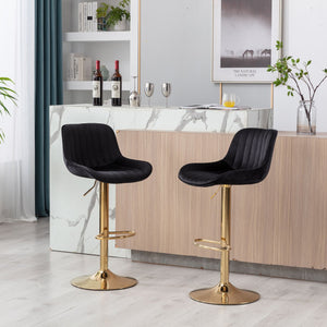 English Elm Chrome Velvet Swivel Bar Stool Set of 2 — Height Adjustable, Chrome Base & Footrest, Plush Black Seats, Modern Luxe Design W124956165