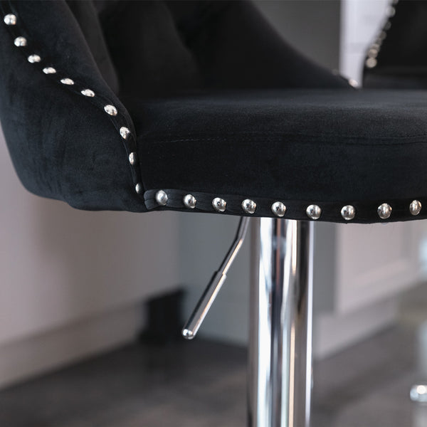 English Elm A&A Velvet Swivel Barstools with Adjustable 25–33" Height, Tufted Upholstery, Chrome Base Comfort Black W114351406