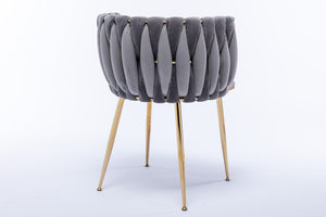 English Elm Modern Velvet Dining Chair with Golden Metal Frame and Plush Foam Seat, Sturdy 300lb Support, Easy Assembly, Luxurious Low-Back Design for Stylish Dining Rooms (Set of 2) Grey W124956159